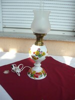 Nagyméretű Hollóházi porcelán lámpa,opálüveg búrával, cilinderrel, 61 cm,,igen ritka,Hibátlan!