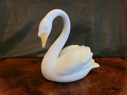 Nagyméretű Hollóházi porcelán hattyú 23cm Hollóháza fehér madár állatfigura