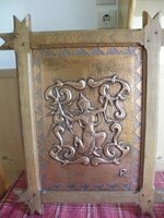 Old marked, very beautiful, red copper relief, large, beautiful frame