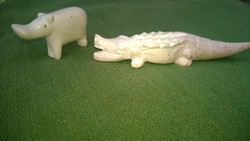 2 db együtt-Márvány mini krokodil,víziló állat figura hibátlan db-ok