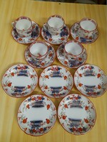 Alt Wien Ausztria Fischer & Mieg Pirkenhammer Imari Mintás Porcelán 5 DB Mokkás Készlet,Szett.15 db.