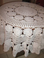 Dreamy antique snow-white hand-crocheted round tablecloth with Art Nouveau features for marika113