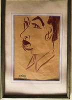 HORNYÁNSZKY Gyula (1924 -1955) " Férfi Portré " garfikai kép,üveges keretben