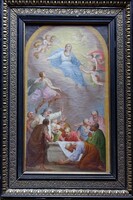 Antik, 1800as évekből származó, barokk festmény! Mária mennybemenetele! Hátul egyházi viaszpecsét.