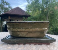 Old Green Celadon Glazed Japanese Bonsai Small Pot Flower Holder Tile Ceramic Bowl Pot and Coaster