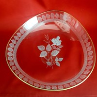 Gold bordered glass bowl with polished rose pattern