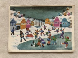 Régi Újévi képeslap, rajzos levelezőlap - Lazetzky Stella rajz