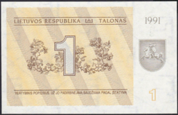 Litvánia 1 talon 1991 UNC