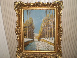 Snowy landscape in antique frame