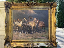 John Whiskey: horses in the stormy sheer 99x113cm !!