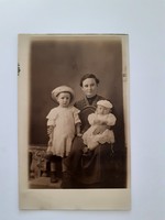 Old family photo 1912 studio photo postcard lady children