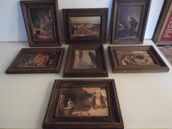 Picture - 7 pieces! - Old - 21 x 17 cm - painting reproductions - wooden frame - flawless