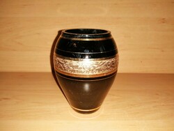 Moser típusú arany díszítésű fekete üveg váza 11 cm  (22/d)