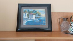 Beautiful Mediterranean painting signed with a 37x32 cm frame