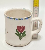 Folk ceramic mug with colorful flower pattern and white glaze (2219)