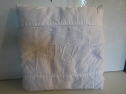 Textile - m j - monogrammed - snow white - button cover - linen - pillow - flawless