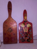 Two pieces of old retro painted cutting board - folk decoration - together