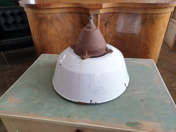 Régi retro zománcozott nagy méretű zománc Szarvasi mennyezeti ipari industrial fémbúrás lámpa loft