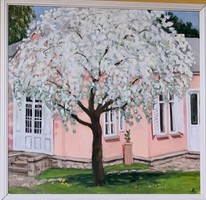 Fk/206 - painting by painter Mária Pátzay - a blooming cherry tree