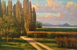 János Krajna, Moldavian (1875-1945) landscape waterfall 1938 oil painting with original guarantee