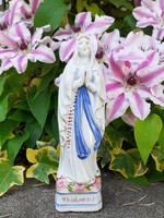 Régi szobor Notre Dame de Lourdes Szűz Mária porcelán vallási kegytárgy 20.5 cm