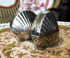 Seashell shaped silvered table spicy set with salt and pepper sprinkler, vintage pieces