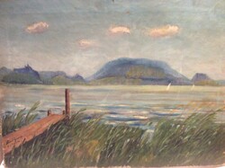 Régi olaj festmény - Hénel Gusztáv - balatoni tájkép