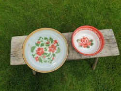 Old vintage flower pattern on large enamel bowl tray enameled deep plate