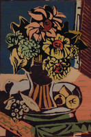 Hajdú Katalin (1932-) Virágcsokor vázában - Gyönyörű grafikai alkotás híres magyar művésztől
