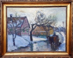 Balogh ervin 1958 / winter street with horse-drawn carriage