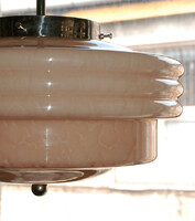 Art deco - Streamline nikkelezett mennyezeti lámpa felújítva - "fátyolos" rózsaszín búra