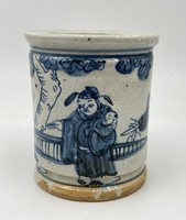 Antique hand painted blue and white chinese or delfth faience glazed vase or pot china japanese 19/20 s