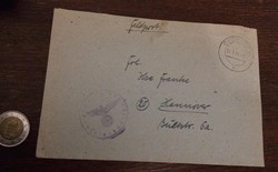 Német birodalmi 1944 feldpost levél boríték Horogkereszt bélyegző Hannover katonai tábori KIÁRUSÍTÁS