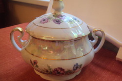 Bowl of soup with sauce and iridescent pattern, iridescent with eosin glaze, gilded.