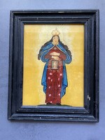 Mária ábrázolás- kézzel festett vallási témájú üvegkép