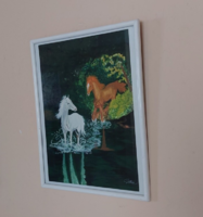 Szignózott lovas festmény 42x52 cm kerettel