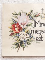 Old watercolor painted rosy forget-me-not image with religious quote
