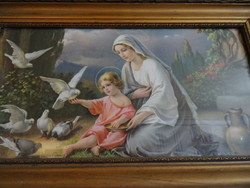 Madonna, Kis Jézus eteti a galambokat nyomat keretezve