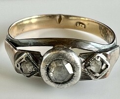 99T. 1 Forintról! Antik Magyar Arany (3 g) Holland Rózsa csiszolású Gyémánt (0,3 Ct) gyűrű!