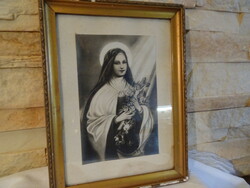 Régi fakeretben patinás Szűz Mária nyomat