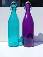 Olasz csatos üveg palackok, türkiz és lila színben