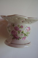 Porcelain candlestick with rose pattern, openwork lacy plate.