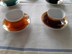 Hollóházi színes aranyozott kávéscsészék