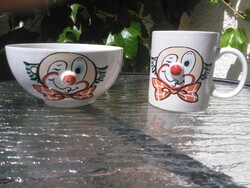 Clown patterned muesli bowl and mug