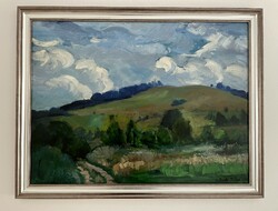 Bak Péter Róbert (1950 -) hilly landscape c. 60X80 cm oil painting