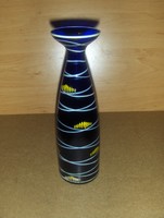 Retro kék, mintás üveg váza 23,5 cm (8/d)