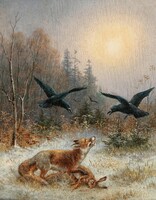 Moritz müller - the fox protects its prey - on a canvas reprint blind