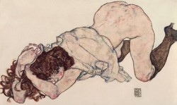 Egon schiele - fumbling woman - canvas reprint on blindfold