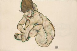 Egon Schiele - Guggoló meztelen lány  - vászon reprint vakrámán