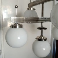 Art deco - streamline - bauhaus 4-arm, 5-burner chandelier renovated - white spherical bulbs - lampart